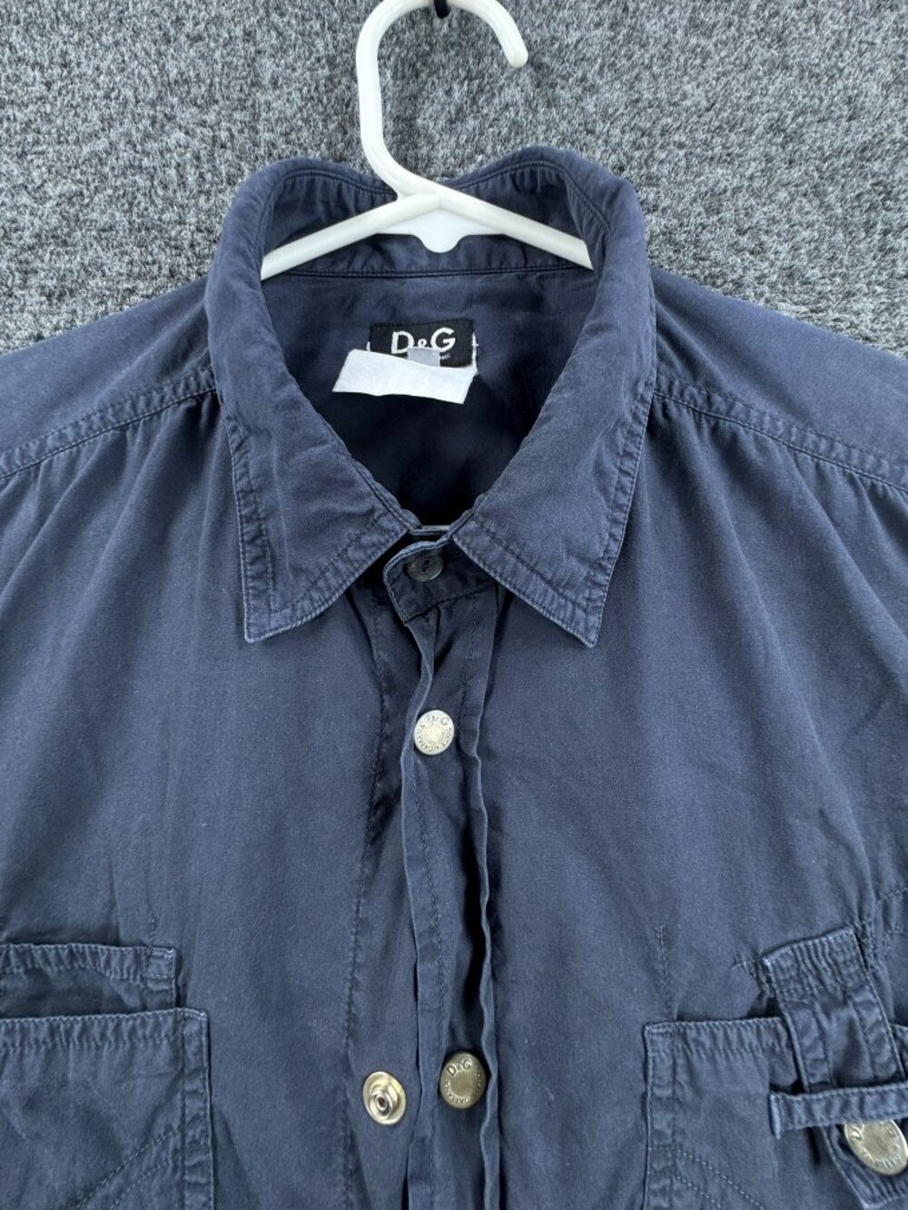 Dolce Gabbana Blue Logo XL Men Solid Long Sleeve Snap Up Button Up Pocket Shirt